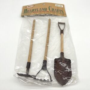 Heartland Crafts Rusted Tin Garden Tool Set of 3 Farm Dollhouse 5-1/2" Miniature